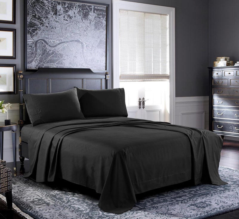 Pure Bedding Bed Sheets - Queen Sheet Set [4-Piece, Black] - Hotel Luxury 1800 Brushed Microfiber - Soft and Breathable - Deep Pocket Fitted Sheet, Flat Sheet, Pillow Cases - Image 1